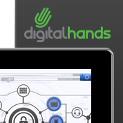 digital hands on computer screen