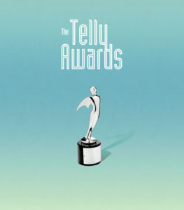 Telly awards graphic with blue background