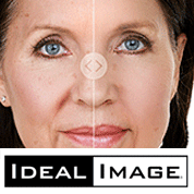 Woman half young half old, with ideal image text below them