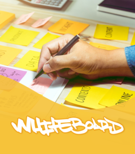 Brainstorming blog topics using Post-It notes to create an effective digital marketing strategy