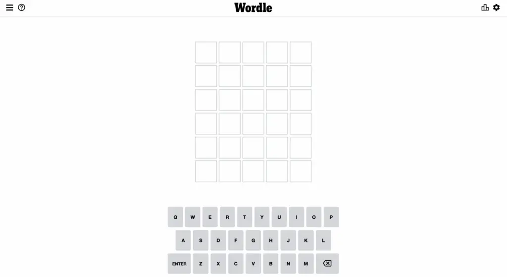 Screenshot of the Wordle word game 