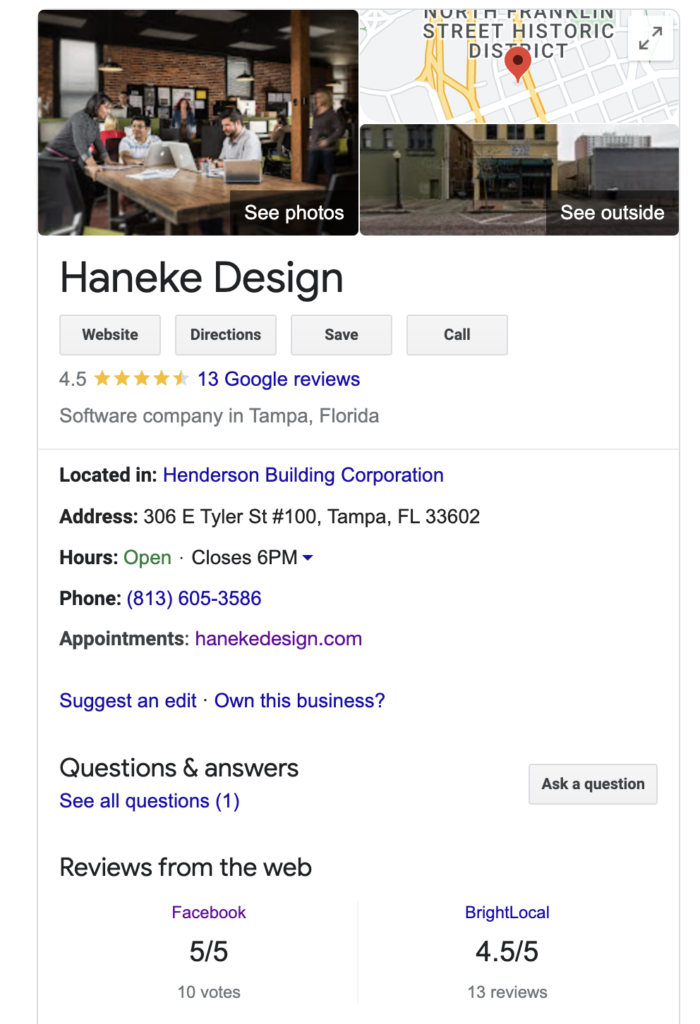 Google My Business Search Results for Haneke Design