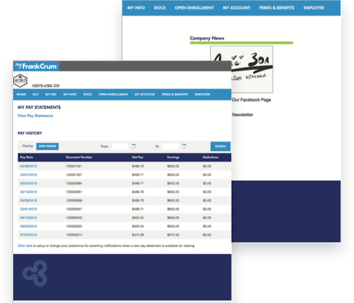 Screenshot of MyFrankCrum HR Portal before redesign