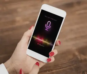 Woman using siri on her phone