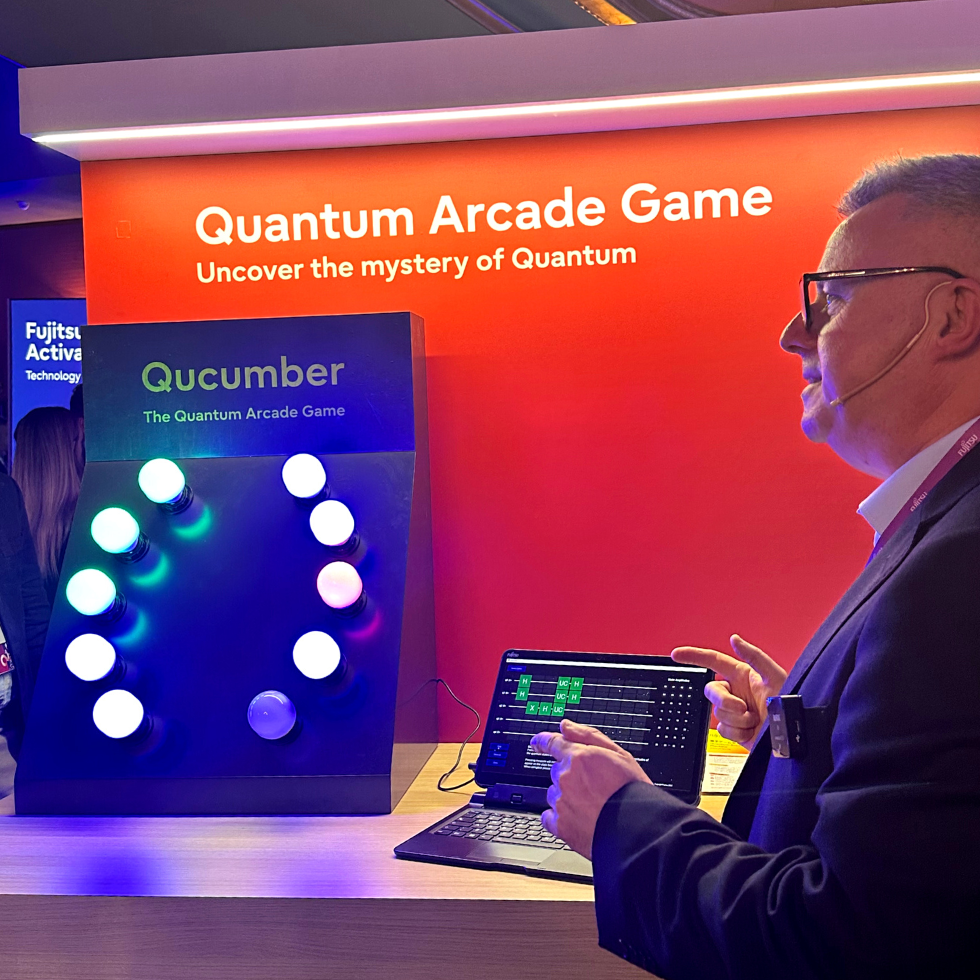 Man demonstrating quantum arcade game