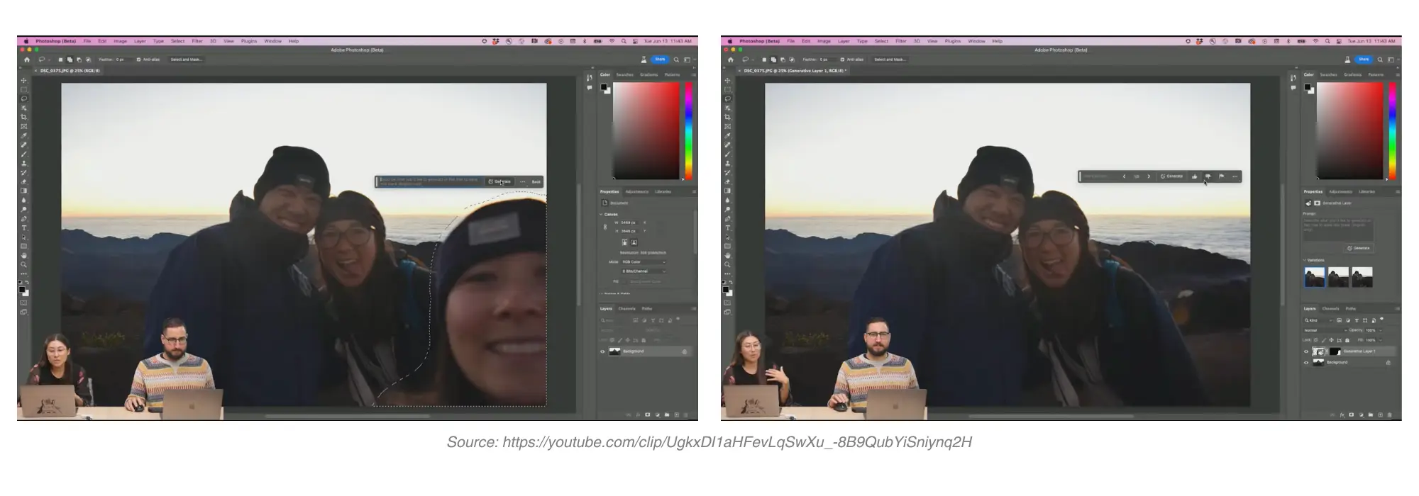 screenshare example of Generative fill tool