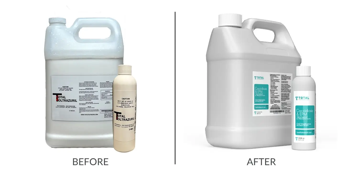 before and after of product label designs for new Ecommerce website design