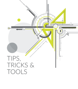 Tips, Tricks & tools graphic - grey background with abstract images