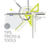 Tips, Tricks & tools graphic - grey background with abstract images