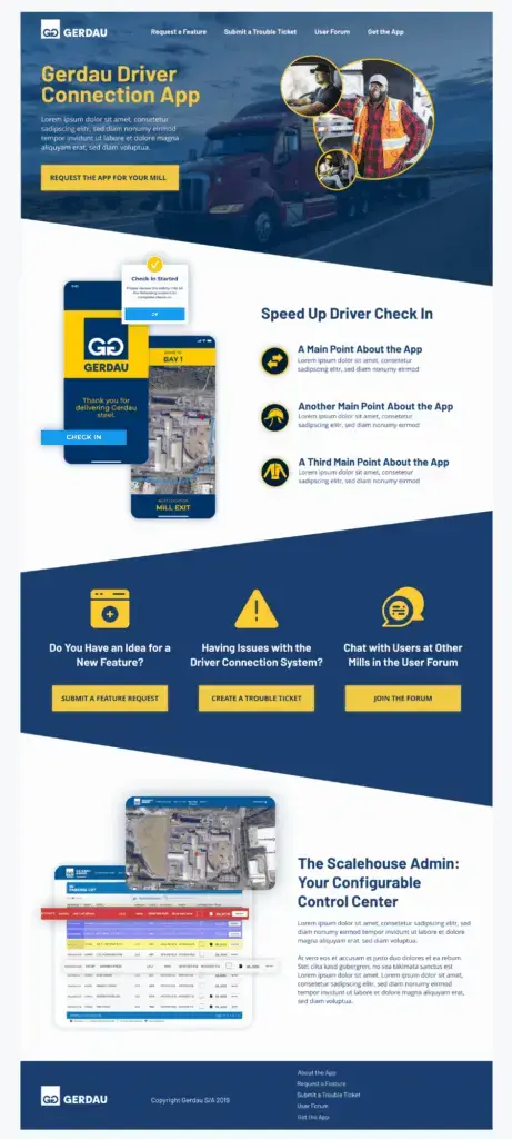 screengrab of custom web design for gerdau driver connection app