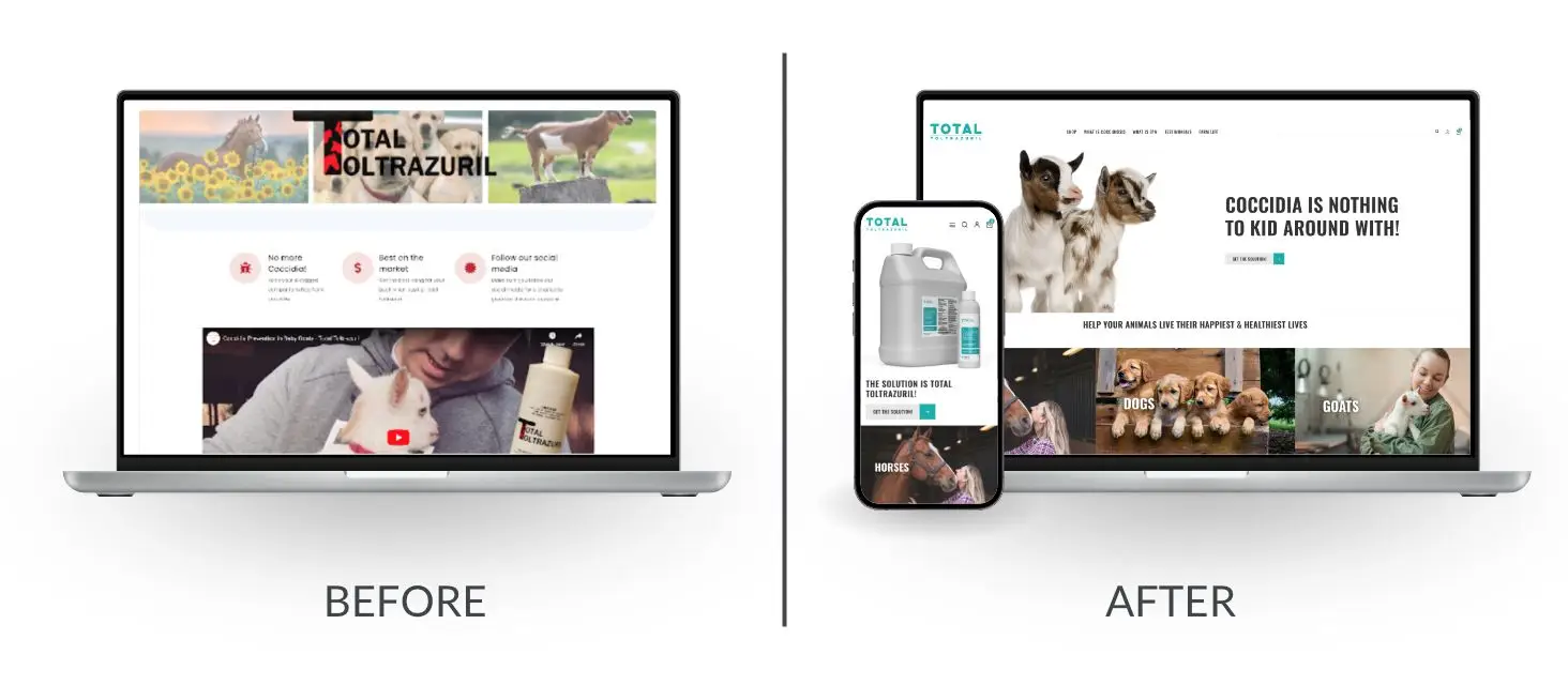 before & after image of ECommerce website design