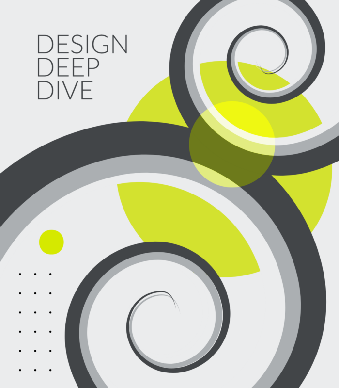 light grey background with abstract design and text that says "design deep dive"