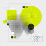 grey and green abstract graphic with "Design Deep Dive" text